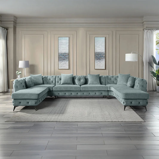 Brand New Dusty Blue Fabric Sectional w/7 Pillows
