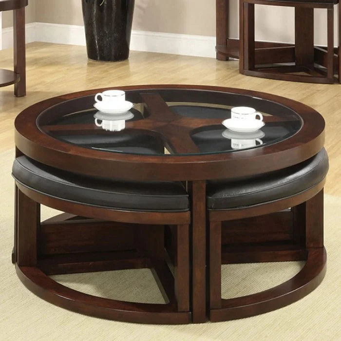 Brand New Dark Walnut Coffee Table with 4 Stools