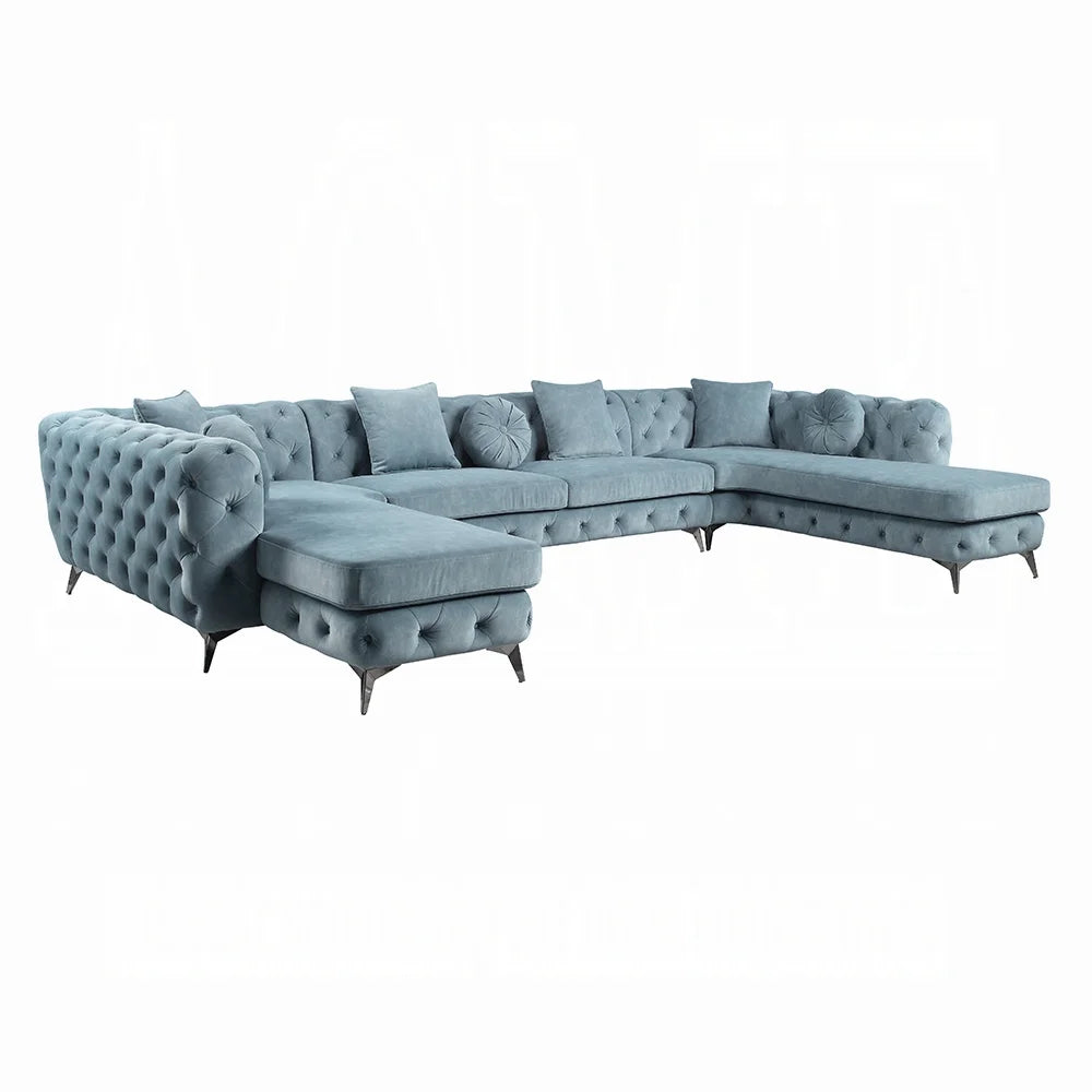 Brand New Dusty Blue Fabric Sectional w/7 Pillows