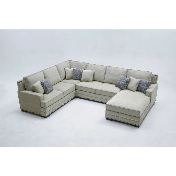 Brand New RHF Fabric U-Shaped Stationary Sectional Sofa w/ Chaise + Pillows (3 Colors)