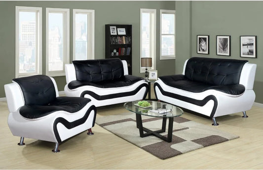 Brand New 3pc White/Black Faux Leather Sofa Set.