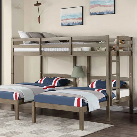 Brand New Warm Grey Triple Twin Bed with Bulit in Nightstand