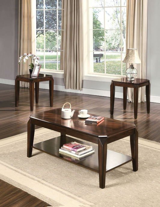 Brand New Walnut Finish 3pc Coffee & End Table Set