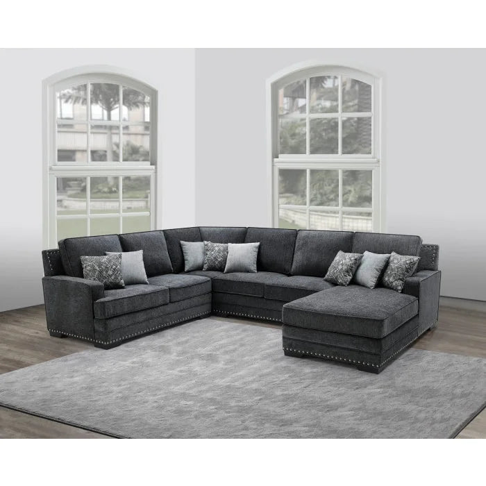 Brand New RHF Fabric U-Shaped Stationary Sectional Sofa w/ Chaise + Pillows (3 Colors)