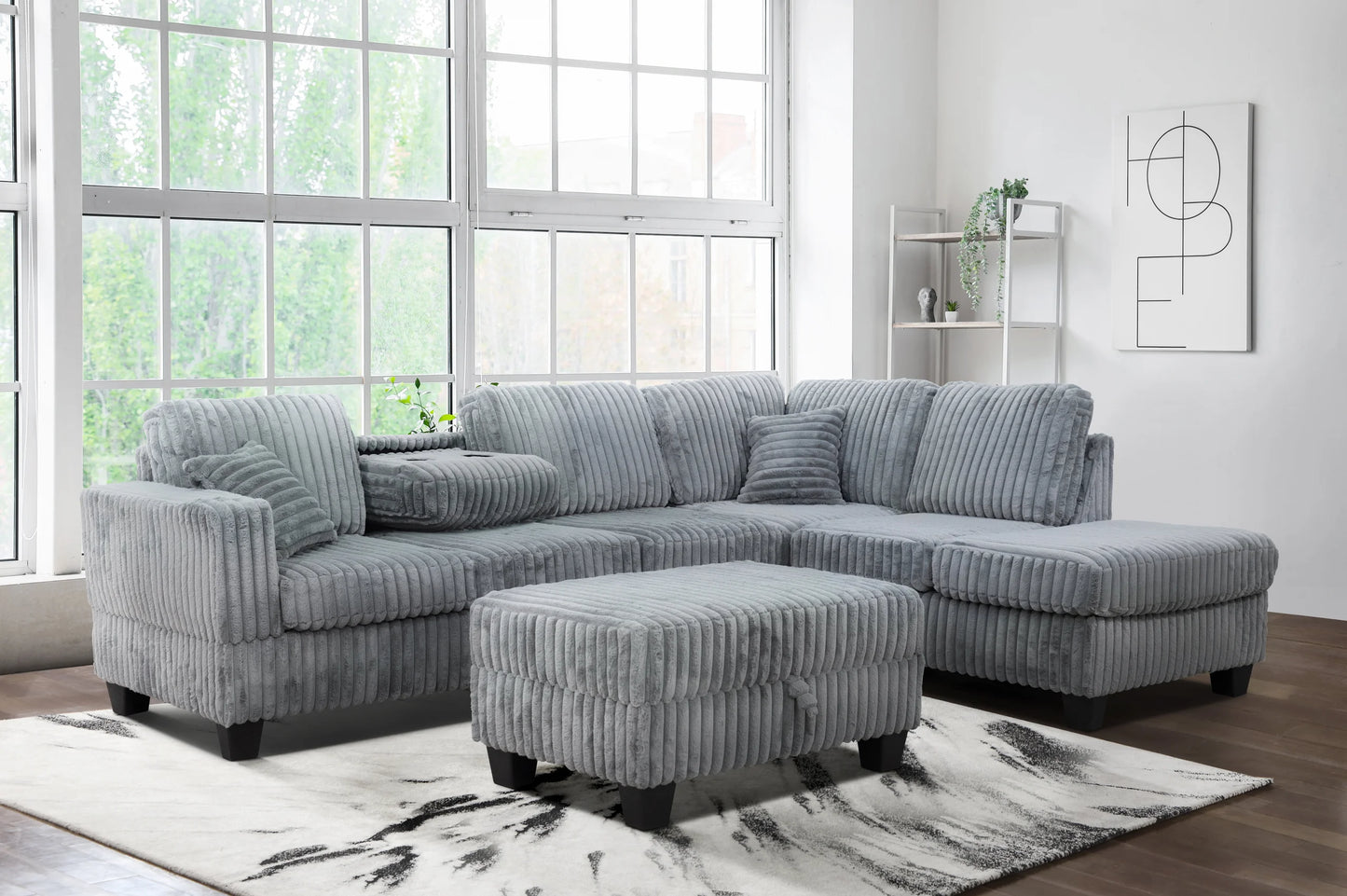 Brand New Sectional w/Drop-Down Cup Holders & Ottoman (3 Colors)