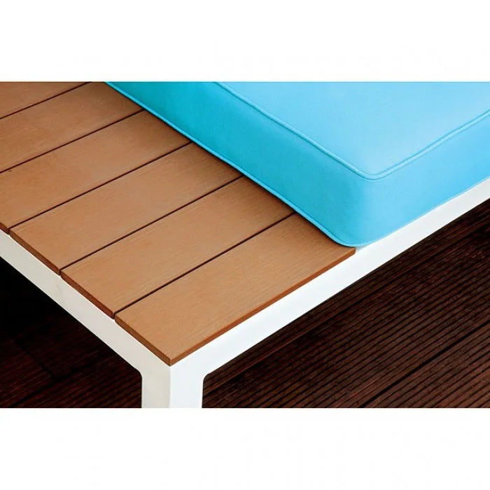 Brand New White/Oak/Blue Patio Sectional with Ottoman