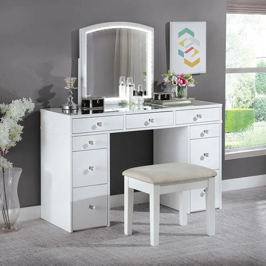 Brand New White Vanity with Mirror and Stool