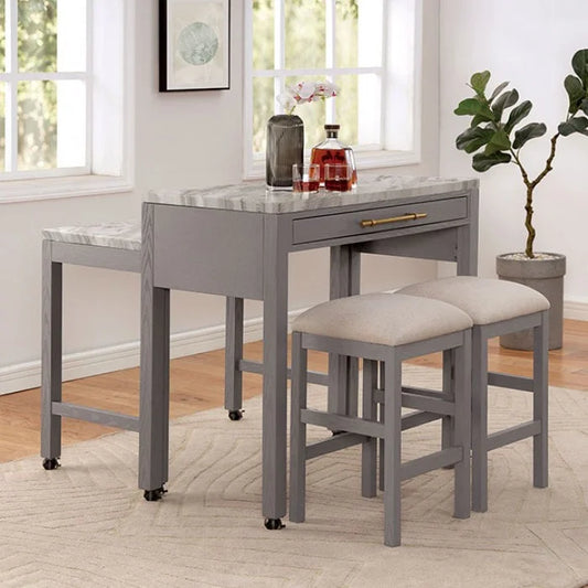 Brand New 3pc White/Light Gray/Beige Counter Height Set