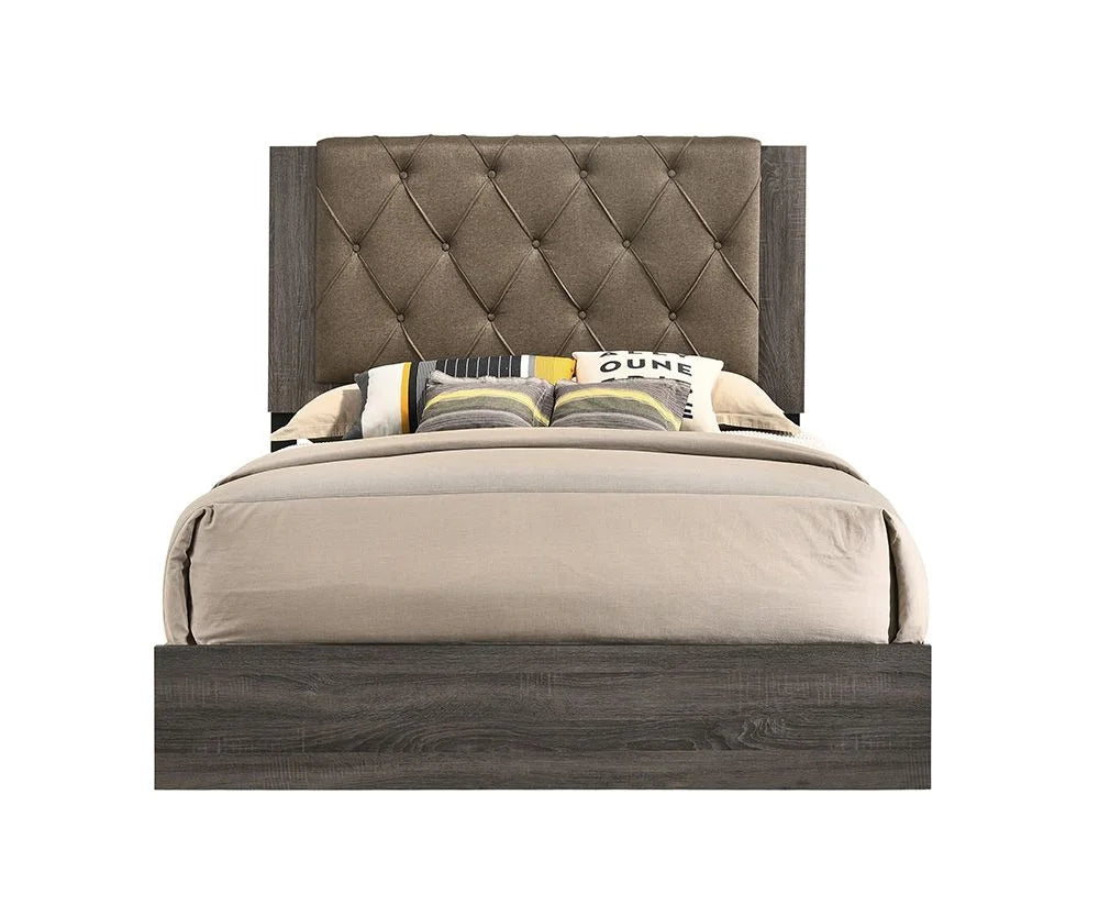 Brand New King Size Fabric & Rustic Gray Oak Finish Bed