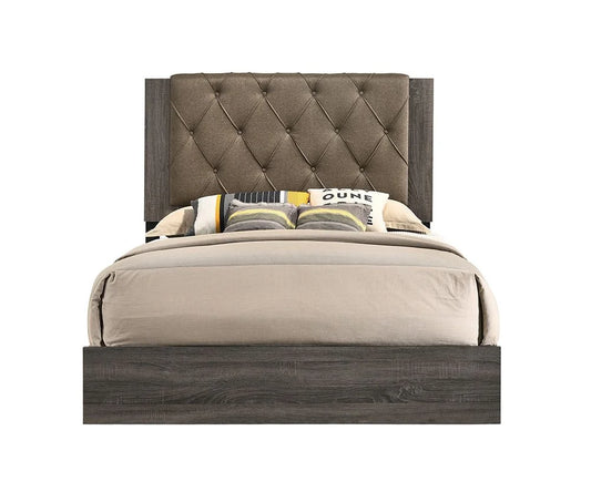 Brand New King Size Fabric & Rustic Gray Oak Finish Bed