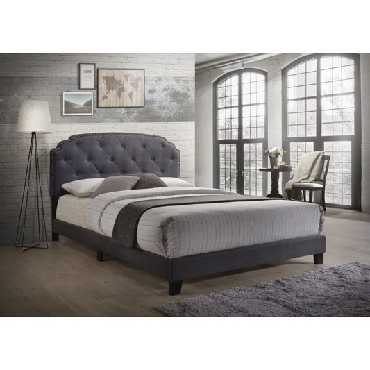 Brand New Queen Size Gray Fabric Platform Bed