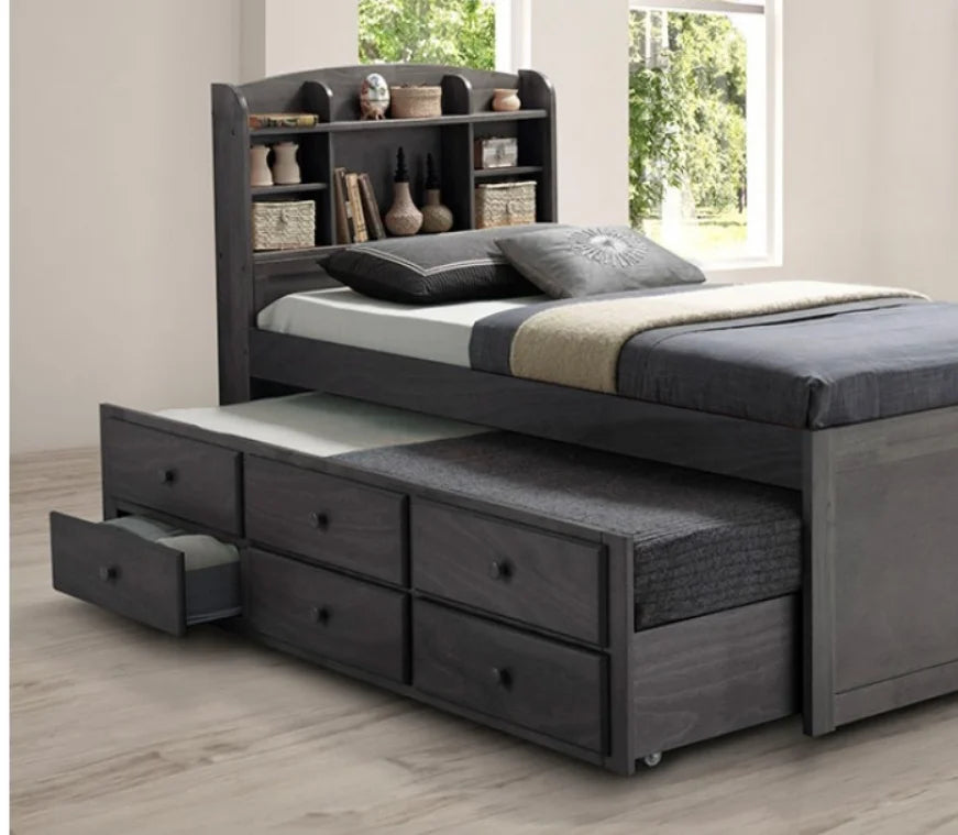 Brand New Grey Twin Size Captions Bed w/Trundle & Drawers