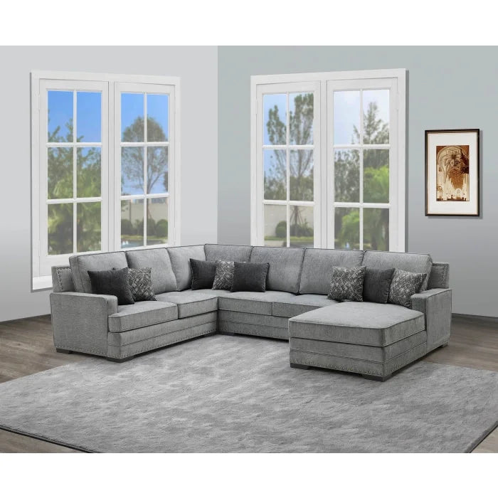 Brand New RHF Fabric U-Shaped Stationary Sectional Sofa w/ Chaise + Pillows (3 Colors)