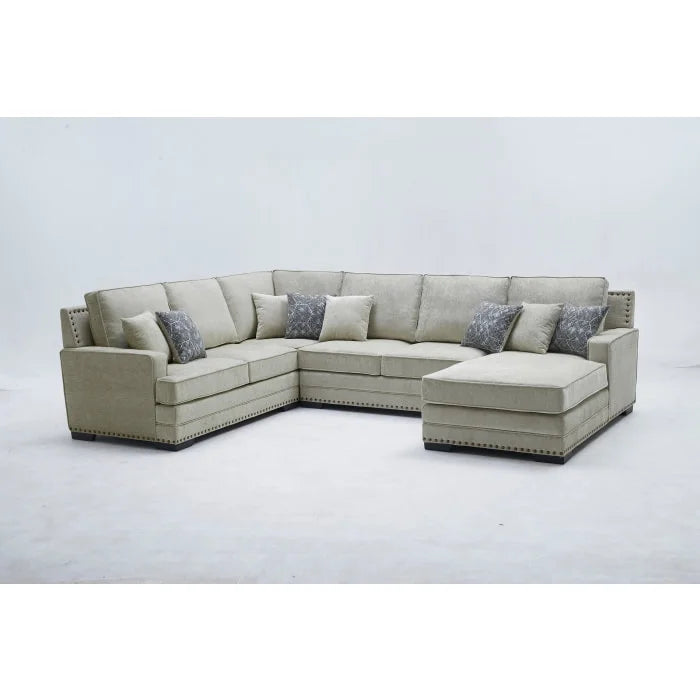 Brand New RHF Fabric U-Shaped Stationary Sectional Sofa w/ Chaise + Pillows (3 Colors)