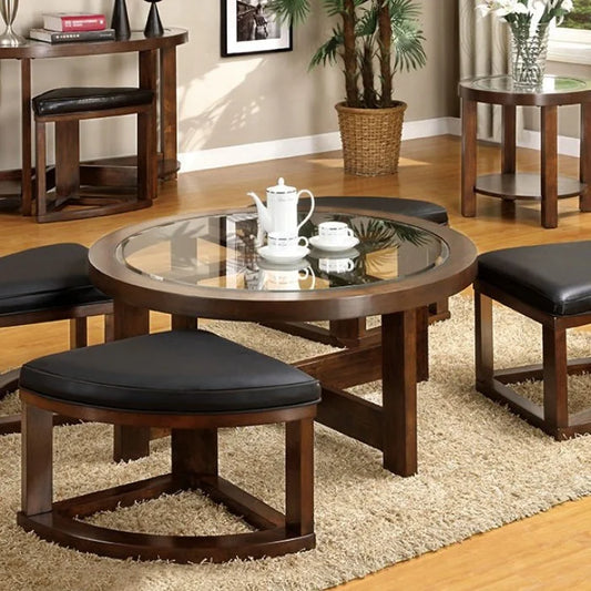 Brand New Dark Walnut Coffee Table with 4 Stools