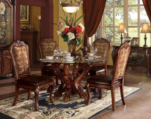 Brand New 5pc Clear Glass Top & Cherry Oak Finish Dining Set