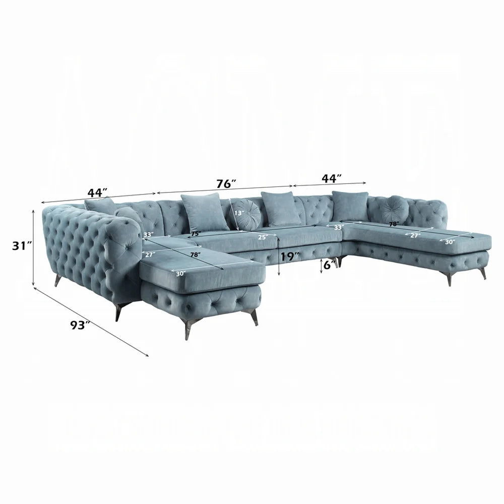 Brand New Dusty Blue Fabric Sectional w/7 Pillows