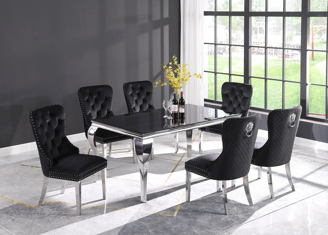 Brand New 7pc Black Glass Top Dining Set