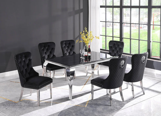 Brand New 7pc Black Glass Top Dining Set