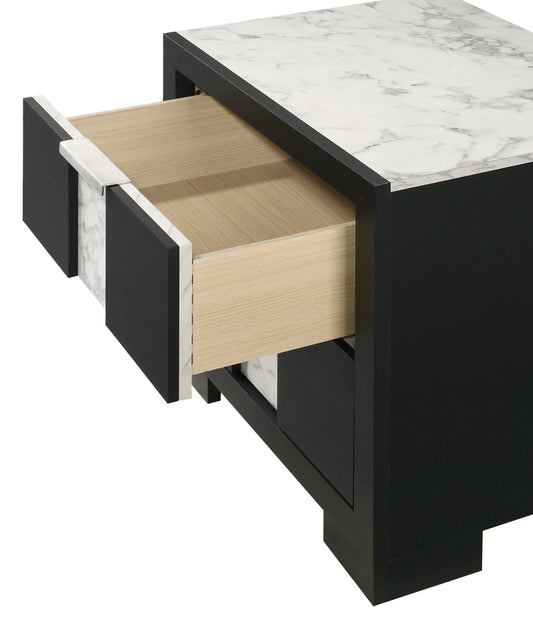 Brand New Black Nightstand w/White Faux Marble Top