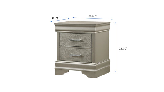 Brand New Silver 2 Drawer Nightstand
