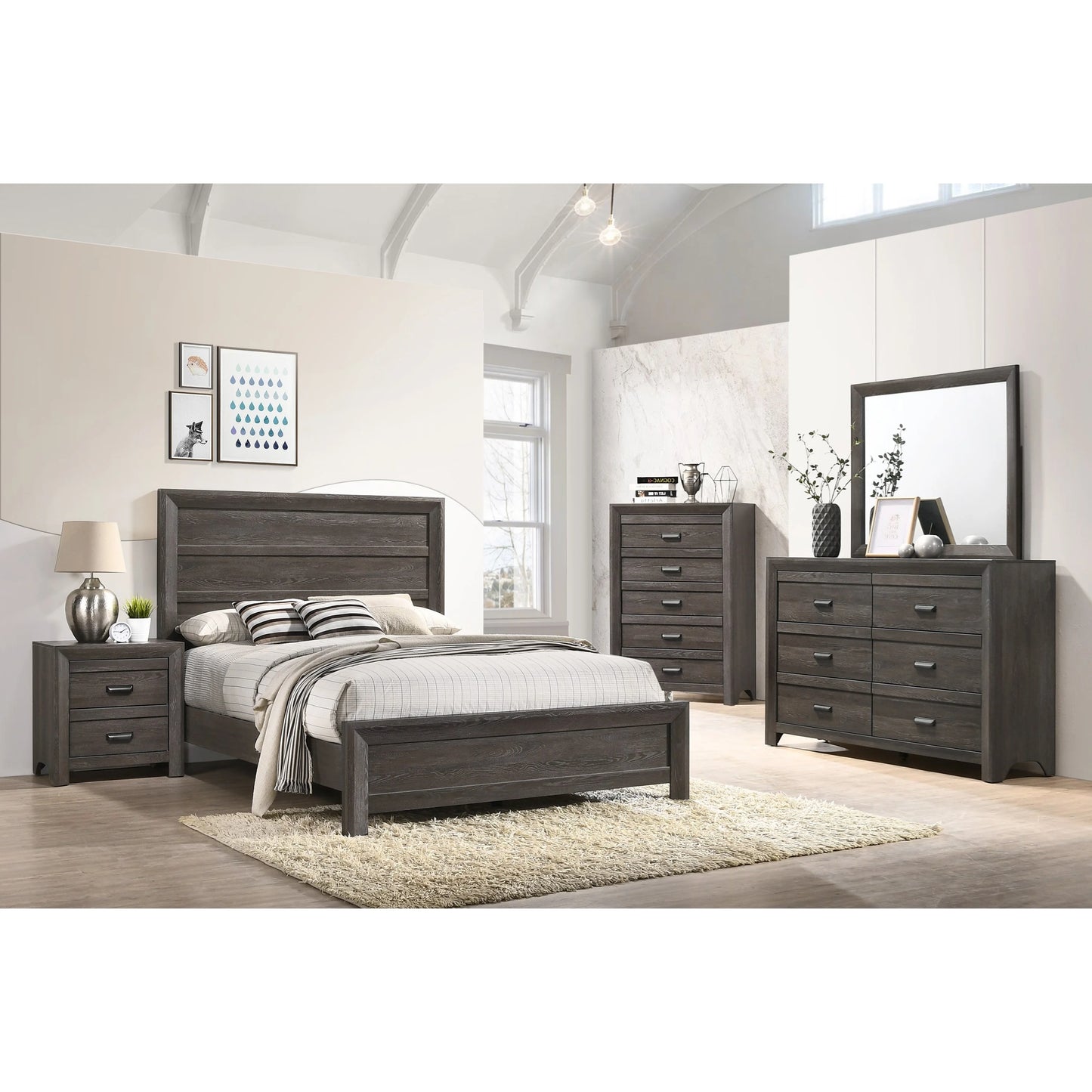Brand New Grey/Brown 4pc Bedroom Set (3 Sizes)