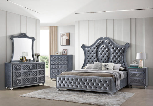 Brand New Grey Fabric 4pc Bedroom Set (Queen or King)