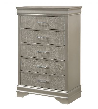 Brand New Silver 5 Drawer Tall Chest