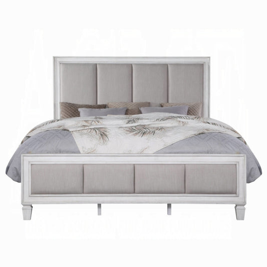 Brand New King Size Light Gray Linen, Rustic Gray & Weathered White Finish Bed