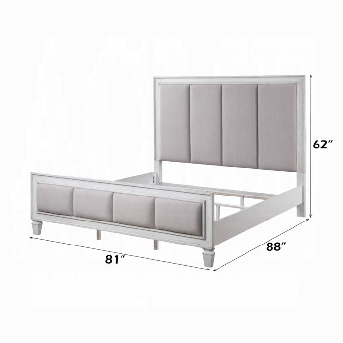 Brand New King Size Light Gray Linen, Rustic Gray & Weathered White Finish Bed