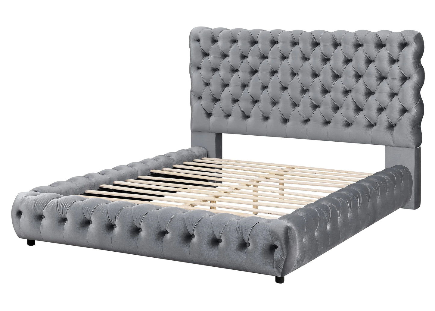 Brand New King or Queen Velvet Platform Bed (Black or Grey)
