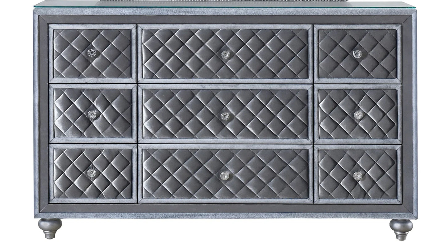 Glam 9-Drawer Dresser with Tufted Drawer Fronts (Optional Mirror)