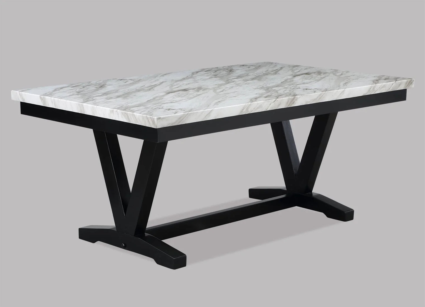 Brand New 6pc White Faux Marble & Black Finish Dining Set