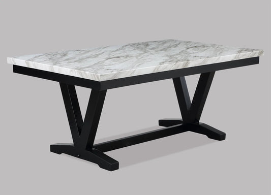 Brand New 6pc White Faux Marble & Black Finish Dining Set