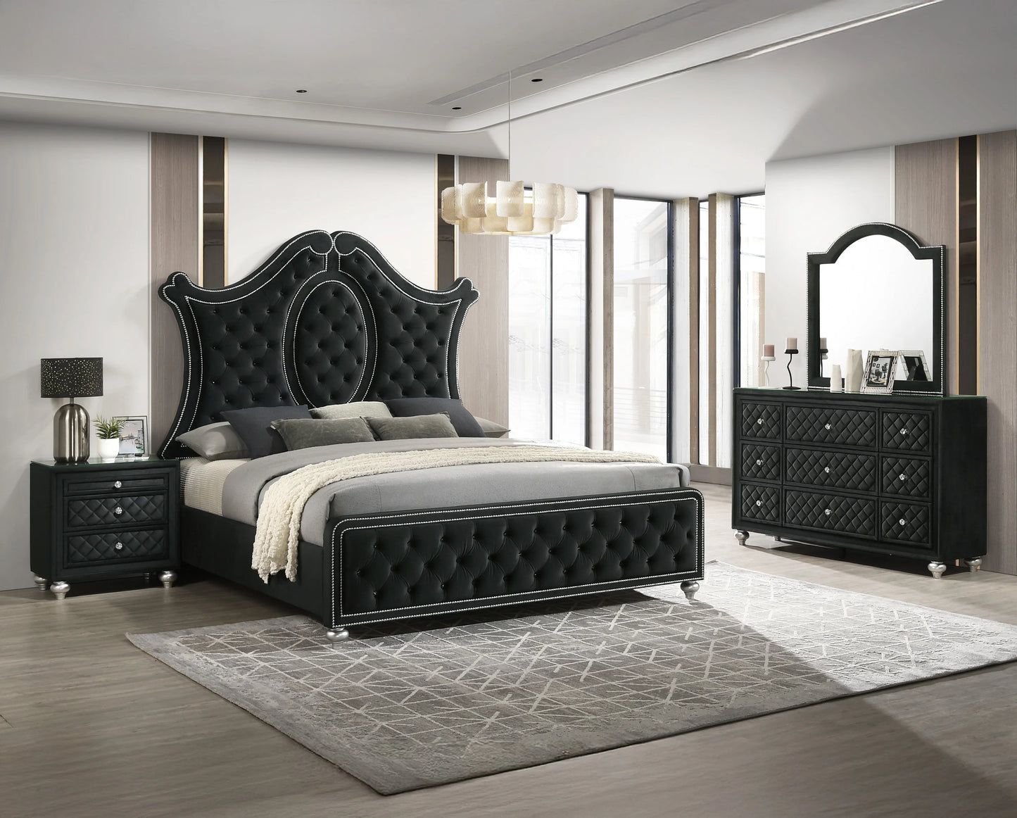 Brand New Black Fabric 4pc Bedroom Set (Queen or King)