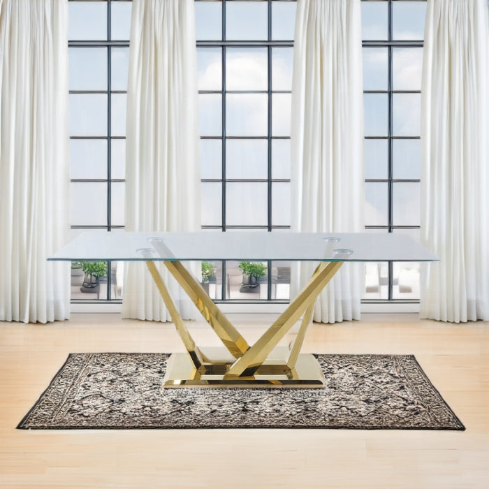 Brand New 7pc Clear Glass & Mirrored Gold Finish Dining Set