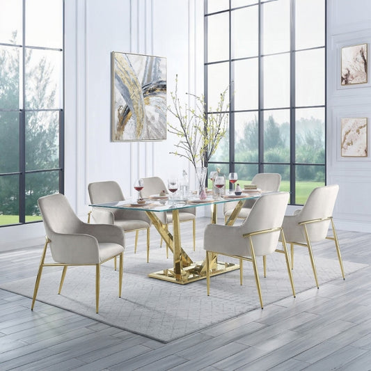 Brand New 7pc Clear Glass & Mirrored Gold Finish Dining Set