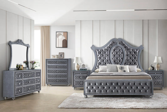 Brand New Grey Fabric 4pc Bedroom Set (Queen or King)