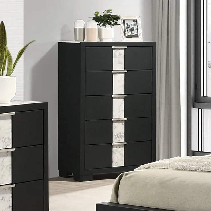 Brand New Black Tall Chest w/White Faux Marble