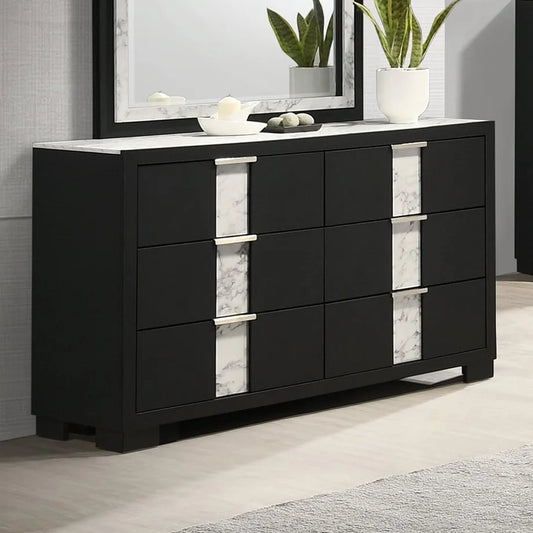 Brand New Black Dresser w/White Faux Marble (Optional Mirror)