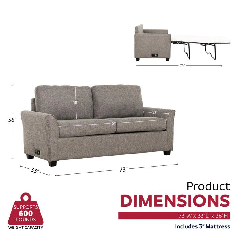 Brand New Grey Full Size Sleeper Sofa w/USB & Power Outlet