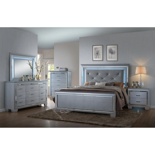 Brand New Silver 4pc Bedroom Set with LED Lights (2 Sizes)