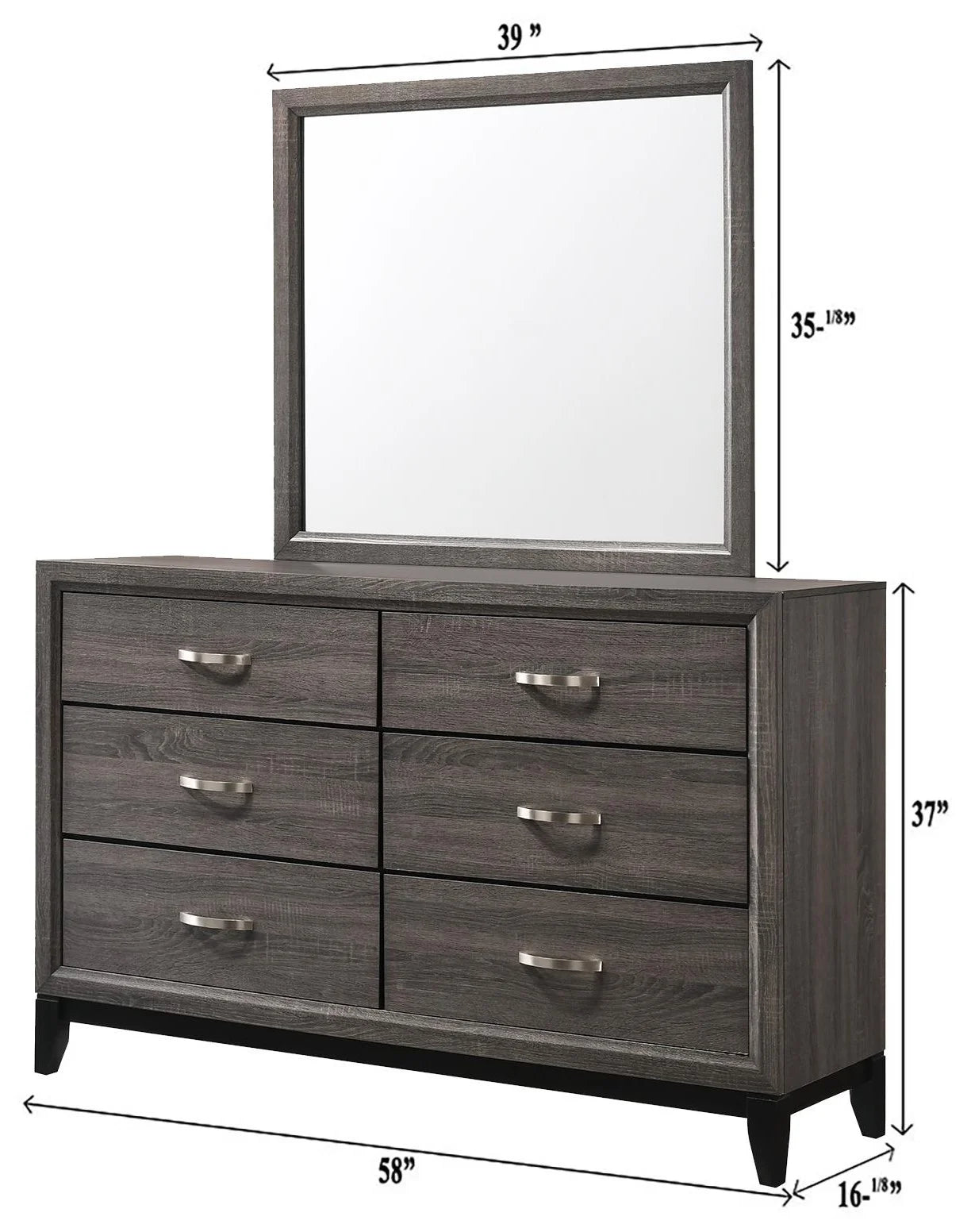 Brand New Grey 6 Drawer Dresser (Optional Mirror)