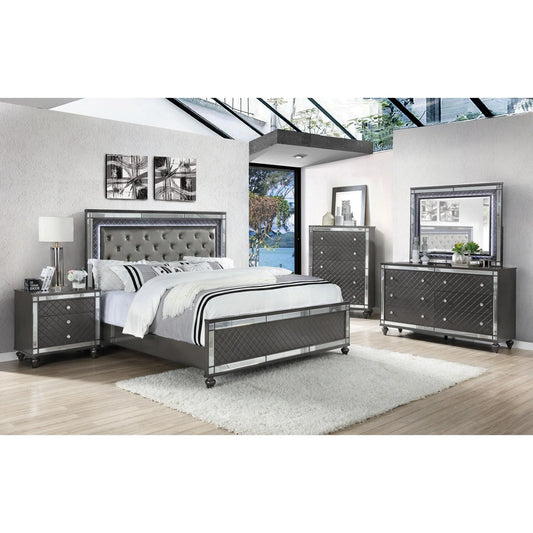 Brand New Grey 4pc Bedroom Set With LED Headboard & Mirror